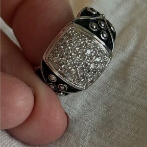 Silver Pavé Crystal Dome Ring - Black Accents
